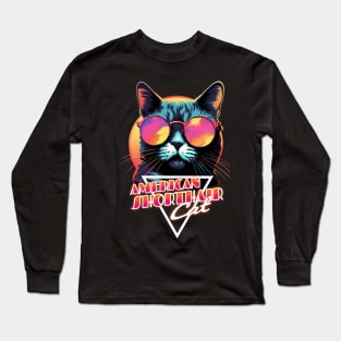 Retro Wave American Shorthair Cat Miami Shirt Long Sleeve T-Shirt